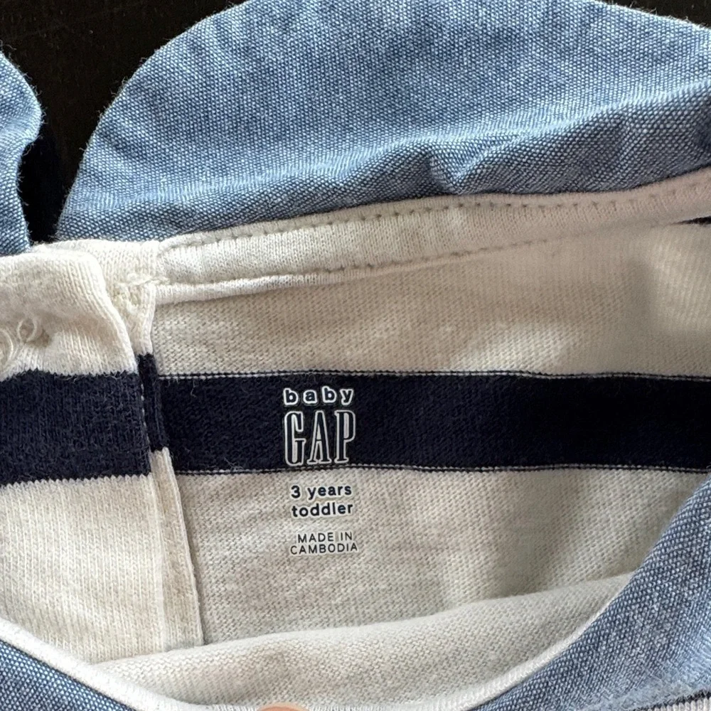 GAP Navy and White Striped Long-Sleeve Top with Light Blue Collar